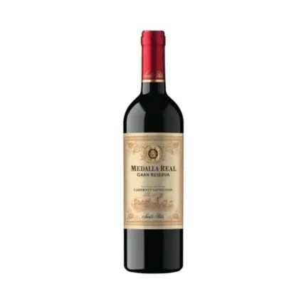 Botella de vino tinto Medalla Real Gran Reserva Cabernet Sauvignon de Santa Rita con etiqueta clásica y cápsula roja.