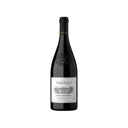 Botella de Vino Tarapaca Cabernet Sauvignon Gran Reserva, tinto chileno del Valle del Maipo con etiqueta clásica.