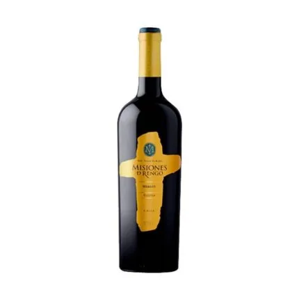 Vino Misiones de Rengo Reserva Merlot 750cc, botella de vino tinto chileno con etiqueta de cruz dorada.