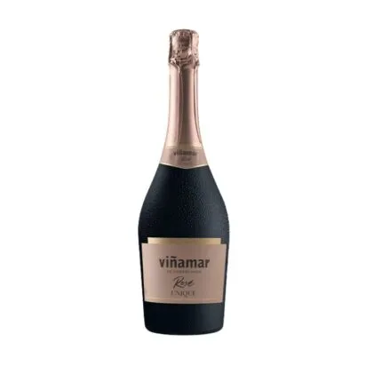 Botella de Espumante Viñamar Rosé 750cc, color rosado pálido, etiqueta cobriza con "Rosé UNIQUE", ideal para celebraciones.