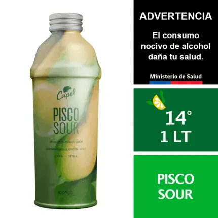 Botella de Capel Sour de 1 Lt, cóctel chileno de pisco con limón, listo para servir, 14% vol.