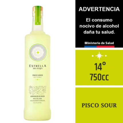 Botella de Estrella del Elqui Sour 750cc, cóctel premium de pisco chileno del Valle del Elqui, 14% vol.