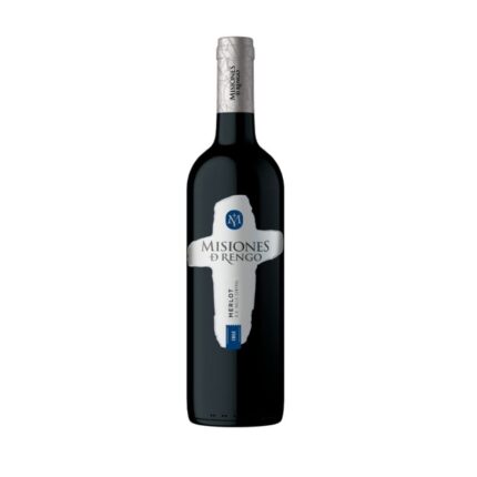 Botella de Vino Misiones de Rengo Varietal Merlot 750cc, vino tinto chileno del Valle Central.