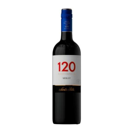 Botella de Vino 120 Merlot Reserva Especial de Santa Rita, 750cc, con etiqueta blanca y detalles rojos.