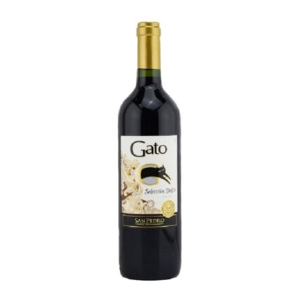 Vino Gato Selección Dulce Tinto 750cc de Viña San Pedro, botella de vidrio oscura con etiqueta de gato negro.