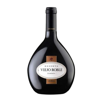 Vino tinto Undurraga Reserva Viejo Roble Carménère, en botella oscura de diseño singular.