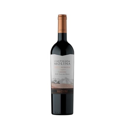 Botella de vino tinto Castillo de Molina Gran Reserva Carmenere, D.O. Valle del Maule, de San Pedro.