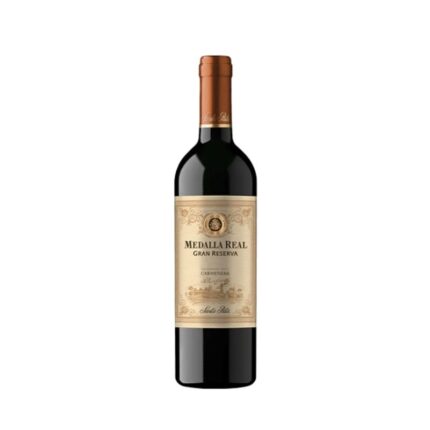 Botella de vino tinto Medalla Real Gran Reserva Carmenere de Santa Rita.