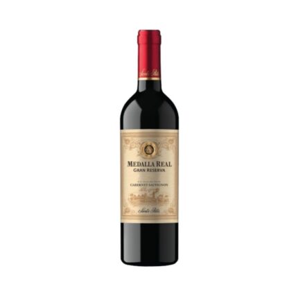 Botella de vino tinto Medalla Real Gran Reserva Cabernet Sauvignon de Santa Rita con etiqueta clásica y cápsula roja.