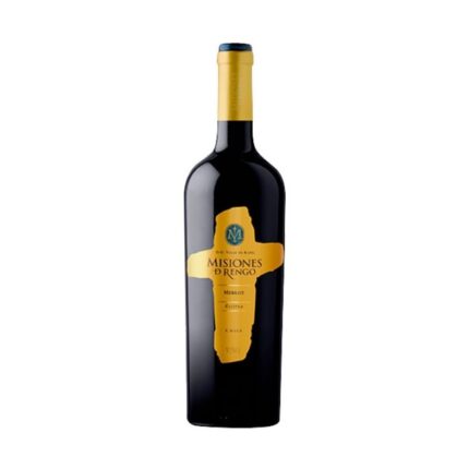 Vino Misiones de Rengo Reserva Merlot 750cc, botella de vino tinto chileno con etiqueta de cruz dorada.