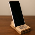 Porta celular madera reciclada - personalizable - Imagen 2
