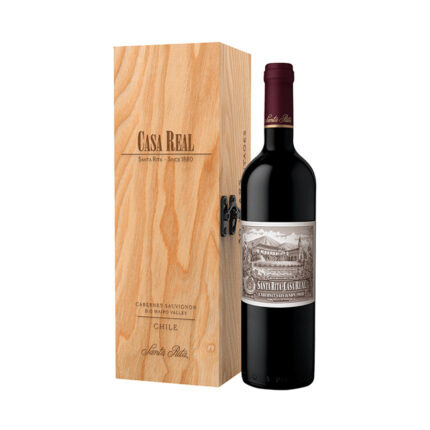 Botella de Vino Casa Real Reserva Especial Cabernet Sauvignon de Santa Rita en caja de madera premium.