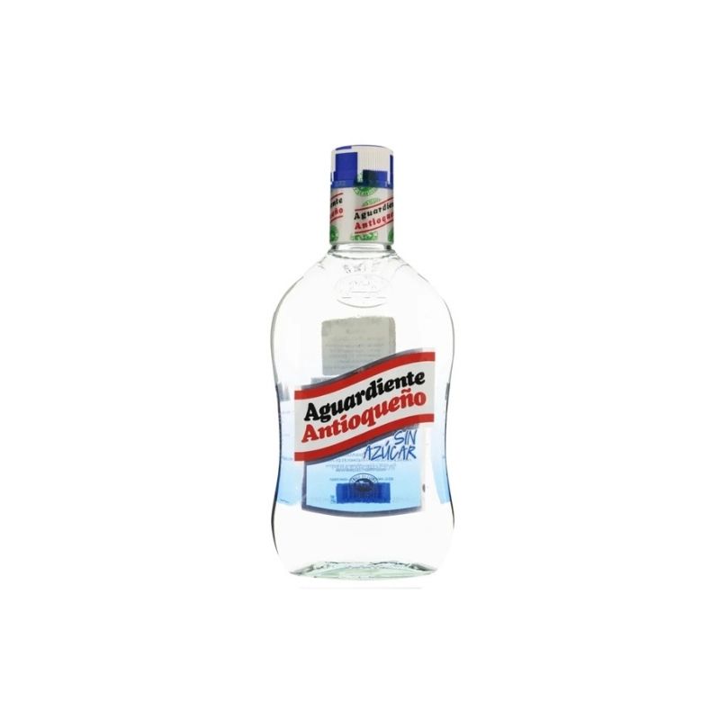 Aguardiente Colombiano Antioqueño 750cc Botella de Aguardiente Colombiano Antioqueño Sin Azúcar 750cc, cristalina con etiqueta roja y azul, licor de anís.