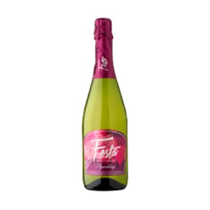 Botella de Espumante Festa Millaman de 750cc, con etiqueta magenta y letras "Festa" en caligrafía festiva.