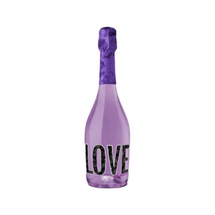 Botella de Espumante Opera Blackberries 750cc, color morado vibrante, con la palabra LOVE destacada en la etiqueta.