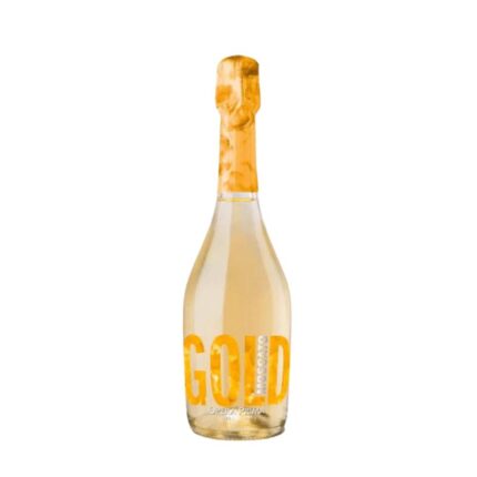 Botella de Espumante Opera Gold 750cc, Moscato dulce español con etiqueta dorada y foil dorado en el cuello.