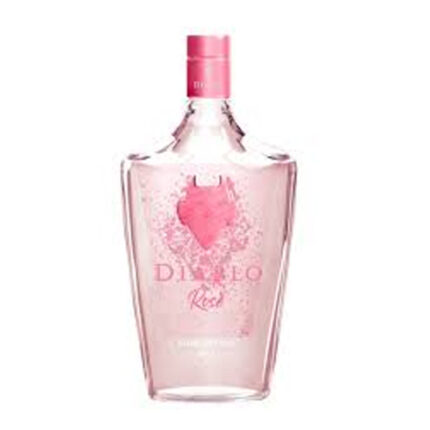 Botella de Pisco Diablo Blend De Pisco Rose 40° 700cc, de color rosado y tapa fucsia, con diseño elegante.