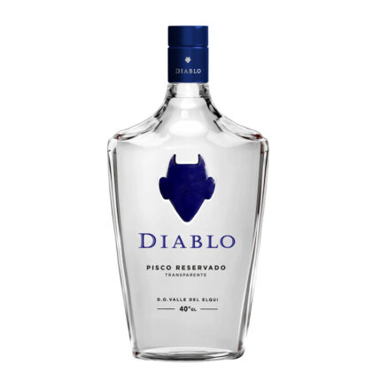 Botella de Pisco Diablo Reservado Transparente 40° 700cc, pisco chileno cristalino del Valle del Elqui.