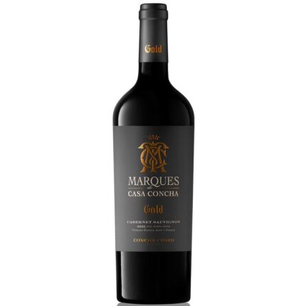 Botella de Vino Marques De Casa Concha Gold Cabernet Sauvignon 2021 de Concha y Toro, un tinto premium chileno del Valle del Maipo.