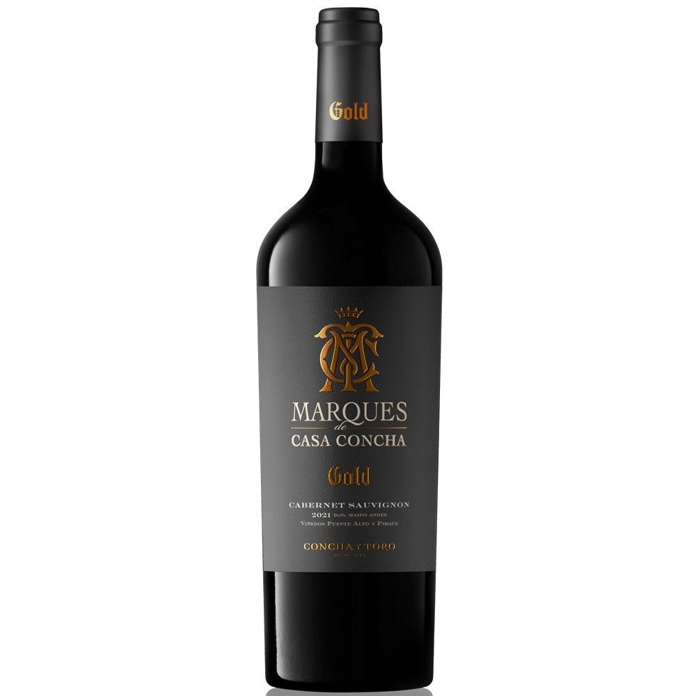 Vino-Marques-de-Casa-Concha-Gold-Cabernet-Sauvignon-750cc Botella de Vino Marques De Casa Concha Gold Cabernet Sauvignon 2021 de Concha y Toro, un tinto premium chileno del Valle del Maipo.