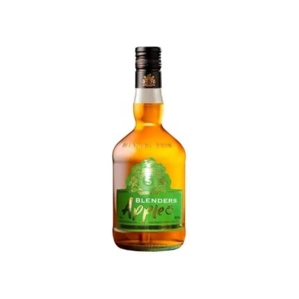 Botella de Whisky Blenders Apple de 750cc con etiqueta verde y líquido ámbar dorado, ideal para cócteles frutales.