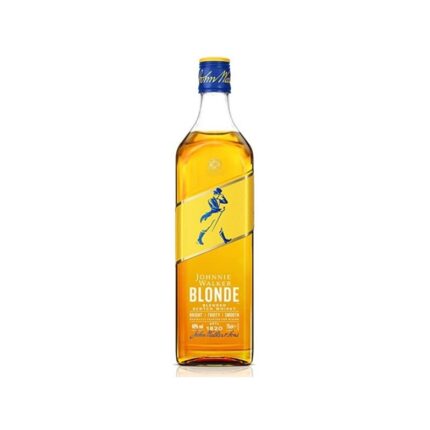 Botella de Whisky Johnnie Walker Blonde 750cc, con etiqueta amarilla vibrante y el icónico "Striding Man" azul.