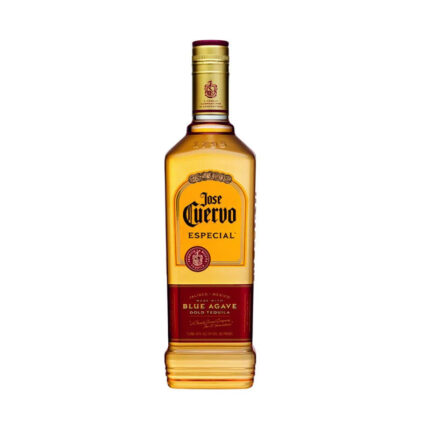 Botella de Tequila Jose Cuervo Tradicional Reposado de 750ml, 100% agave azul, con etiqueta dorada y detalles en rojo.