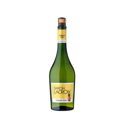 Botella de Espumante Baron Lacroix Ponche De Piña 750cc, con etiqueta amarilla y piña, de color verde.