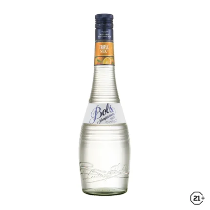 Botella de Triple Sec Bols de 700 ml, licor de naranja cristalino, ideal para cócteles como margaritas y cosmopolitans.