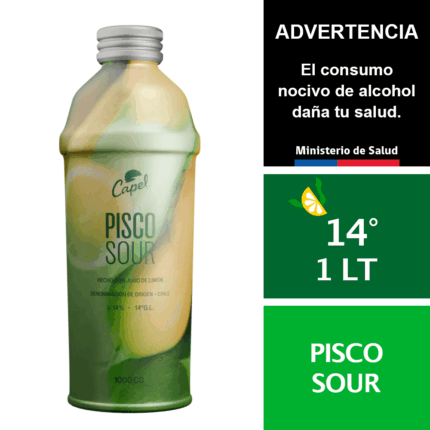 Botella de Capel Sour de 1 Lt, cóctel chileno de pisco con limón, listo para servir, 14% vol.