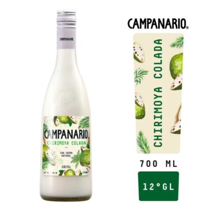 Botella de Campanario Chirimoya Colada de 700cc, cóctel cremoso con chirimoya y coco, 12 grados de alcohol.